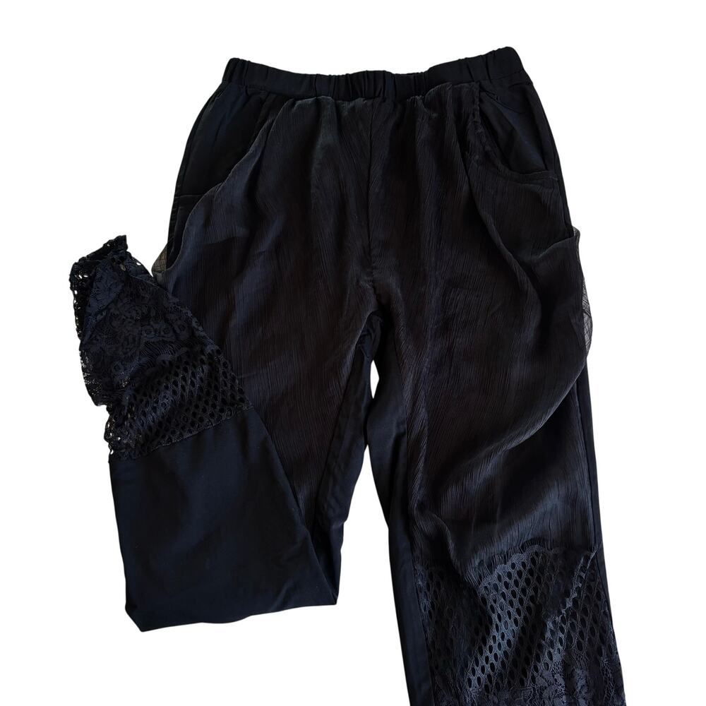 Pretty Angel Black Linen Blend Pull On Tapered Pants Womens Large Artsy Eclectic